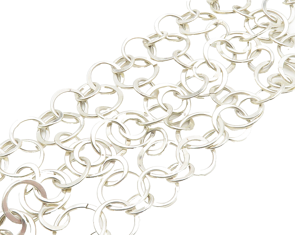 925 Sterling Silver  Vintage Shiny Polished Open Circle Chain Bracelet  BT6702