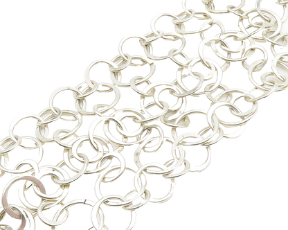 925 Sterling Silver  Vintage Shiny Polished Open Circle Chain Bracelet  BT6702