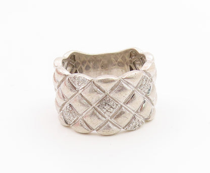 925 Sterling Silver Vintage Ring Real Diamonds Quilted Dome Band Sz 8.5 RG35742