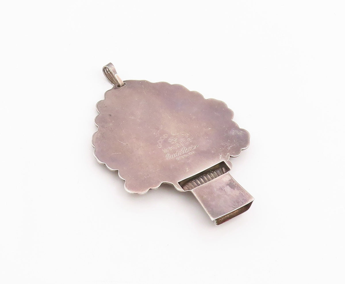 925 Sterling Silver Vintage Pendant REED & BARTON Lucky Clover Whistle  PT26018