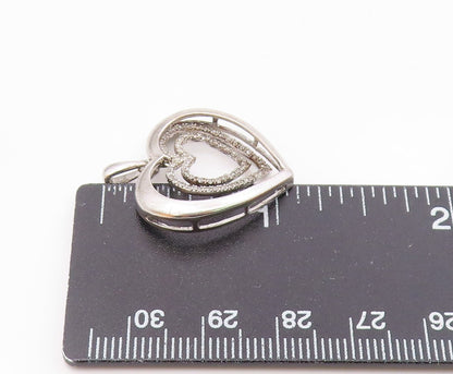 925 Sterling Silver  Vintage Genuine Diamonds Open Love Heart Pendant  PT17621