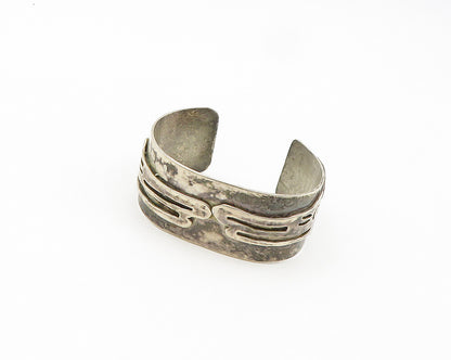925 Sterling Silver  Vintage Brutalist Pattern Oxidized Cuff Bracelet  BT7624