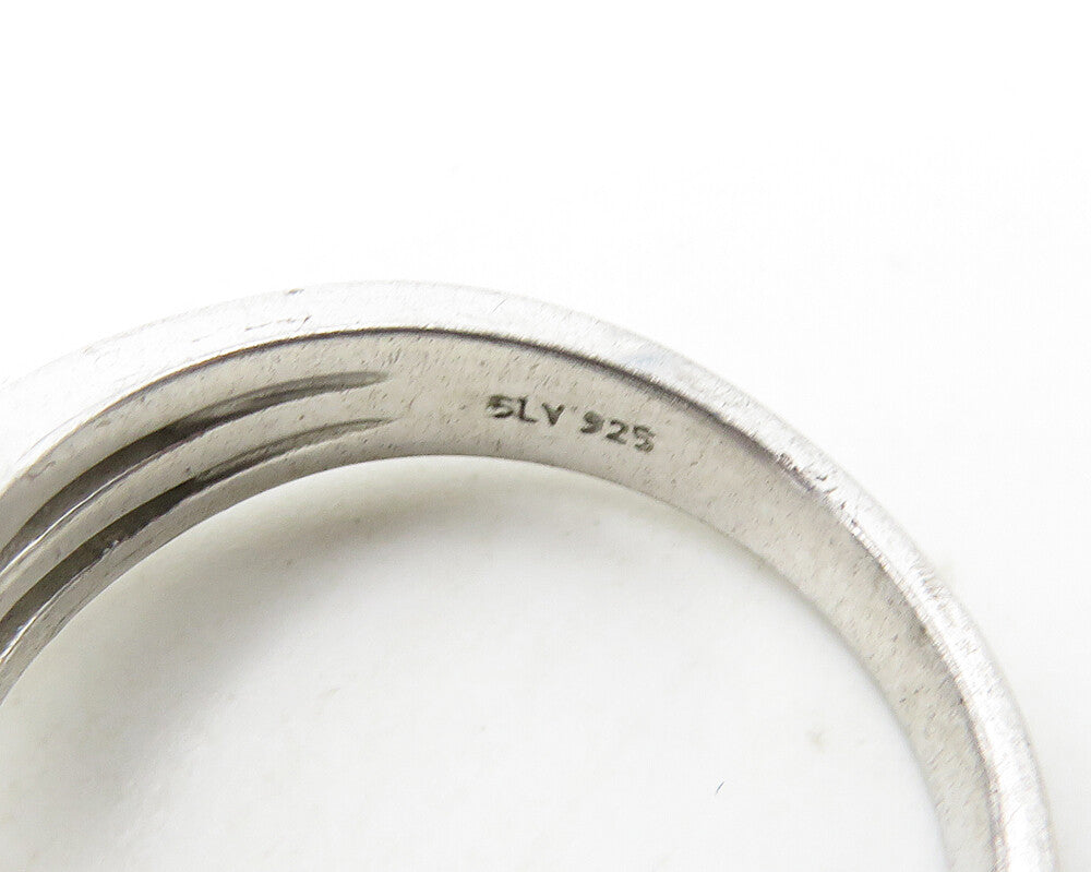 925 Sterling Silver  Vintage Genuine Diamonds Heart Band Ring Sz 7  RG18761