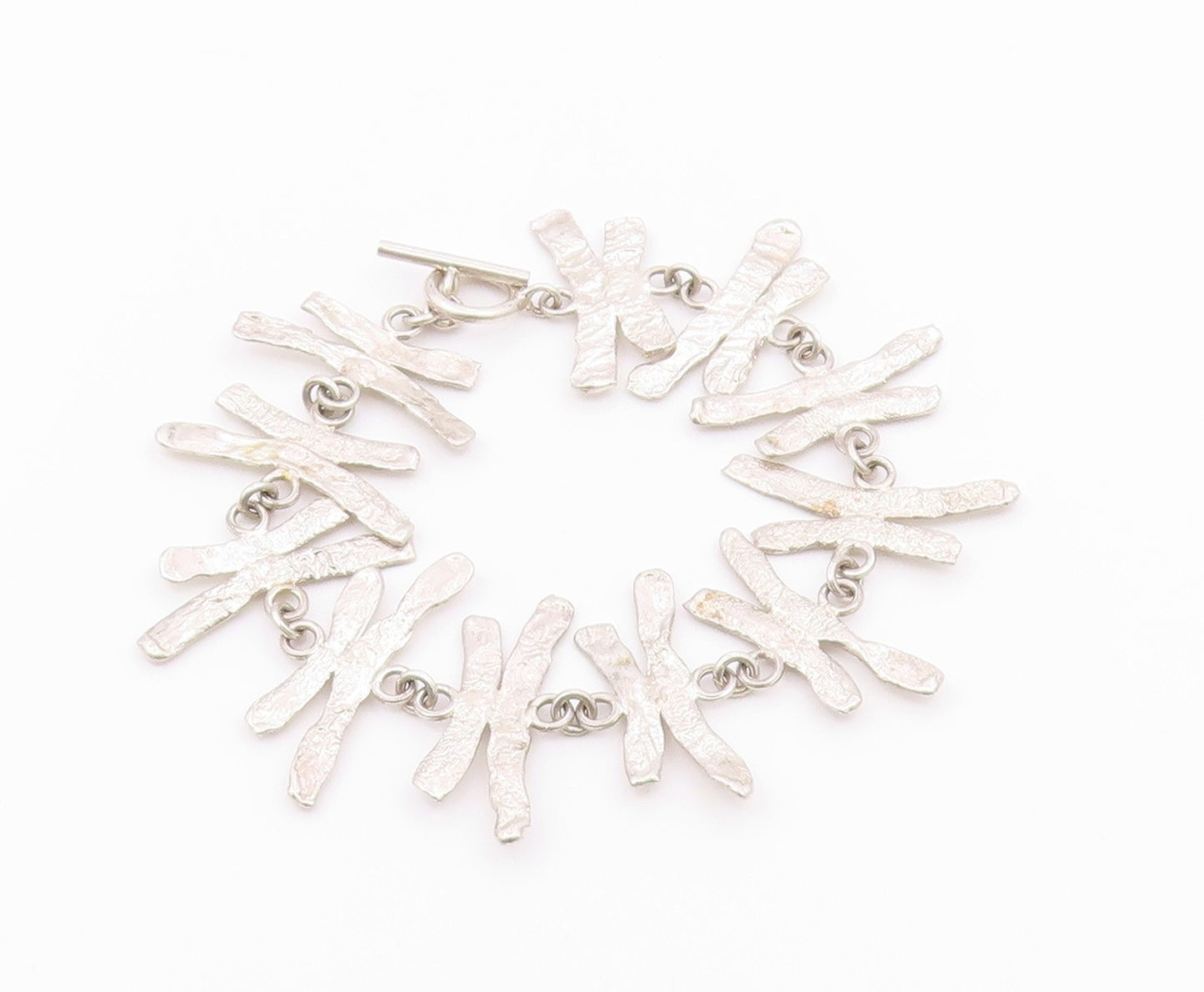 925 Sterling Silver  Vintage Shiny Textured Link Chain Bracelet  BT8921