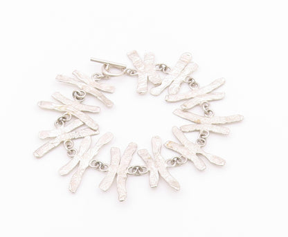 925 Sterling Silver  Vintage Shiny Textured Link Chain Bracelet  BT8921