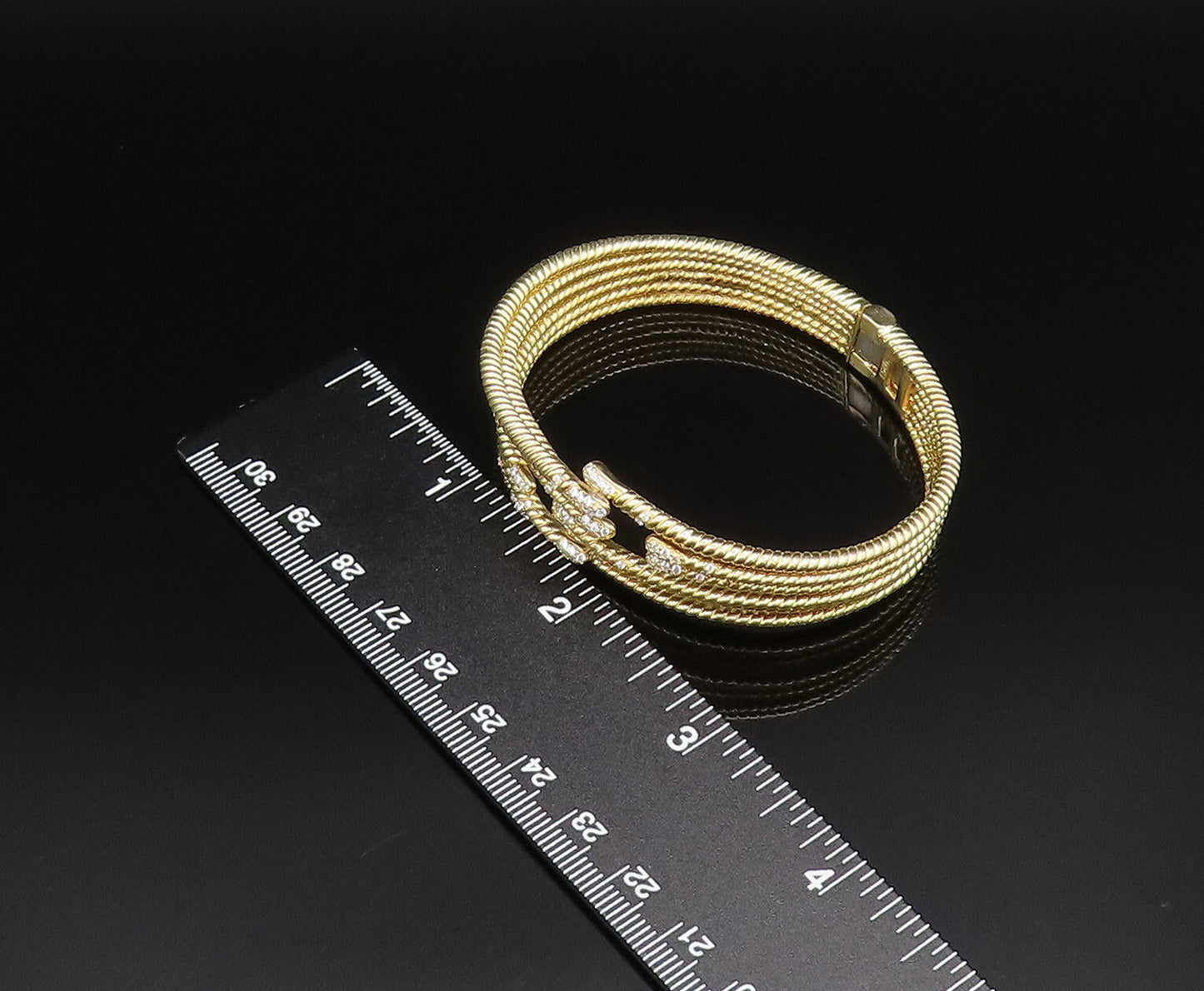 925 Silver  Vintage Ribbed Gold Plated Multi Row Topaz Bypass Bracelet  BT9558