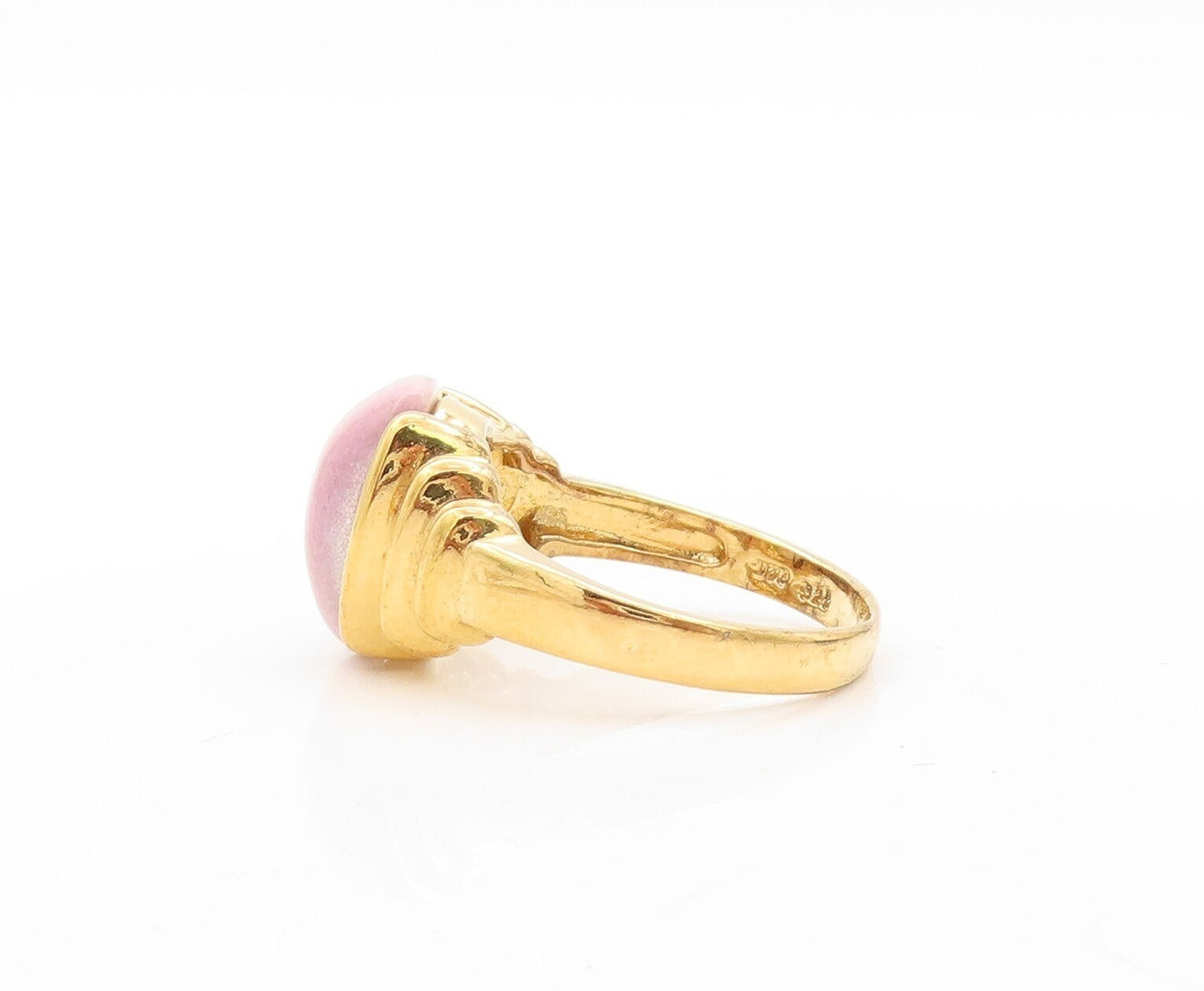 925 Sterling Silver Vintage Ring Gold Plated Purple Cat's Eye  Sz 10  RG31112