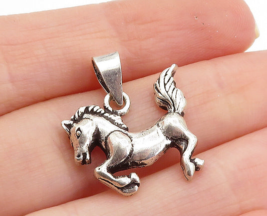 925 Sterling Silver  Vintage Petite Galloping Horse Motif Drop Pendant  PT5730
