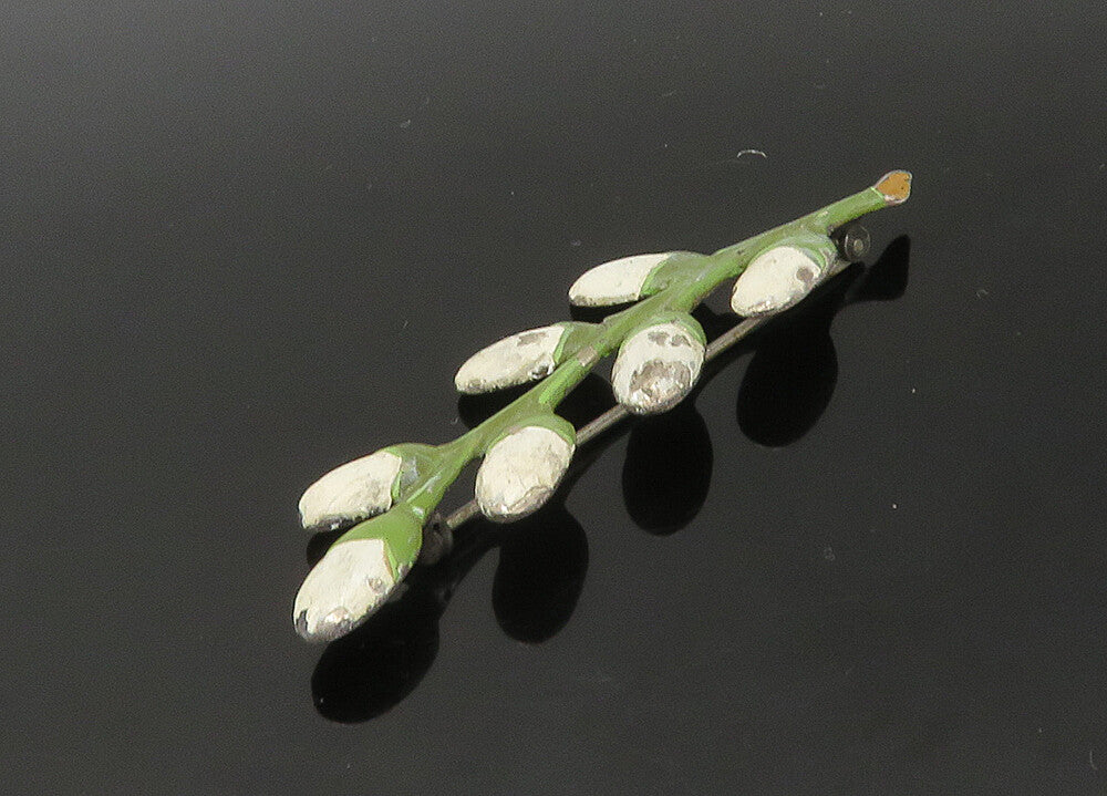 925 Sterling Silver  Vintage Enamel Floral Vine Motif Brooch Pin  BP8782