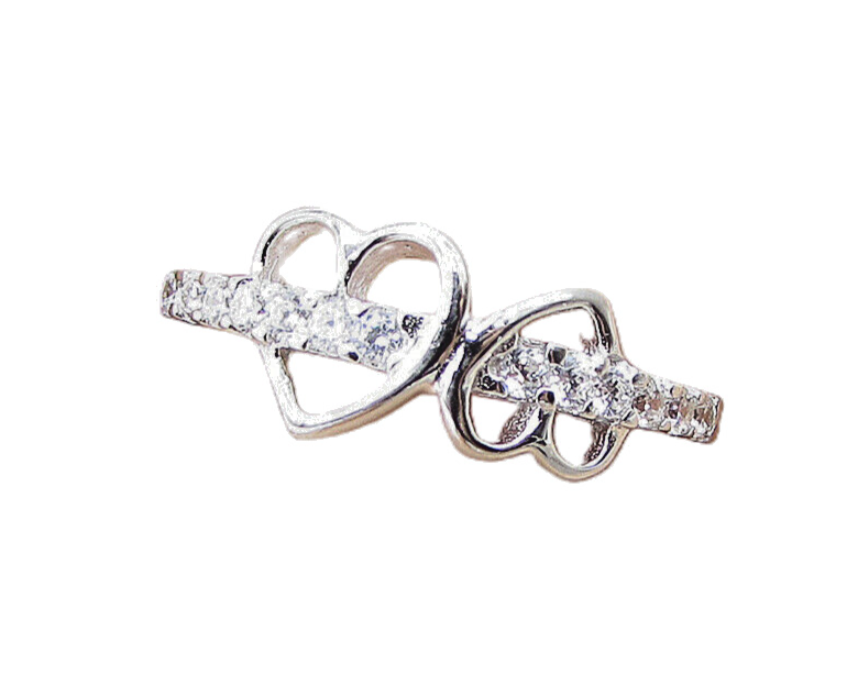 925 Sterling Silver  White Cubic Zirconia Love Heart Band Ring Sz 7  RG1579