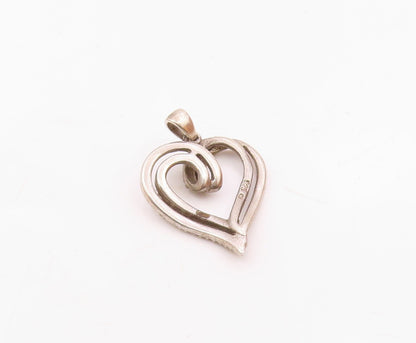 925 Sterling Silver  Vintage Genuine Diamonds Open Love Heart Pendant  PT17086
