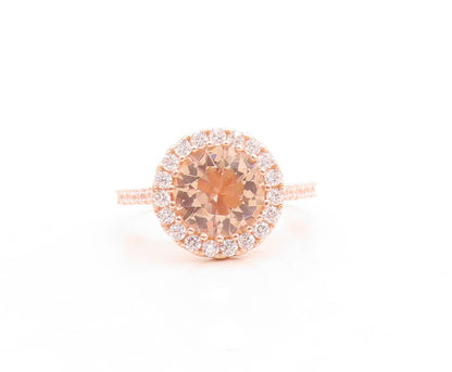 925 Sterling Silver Vintage Ring Rose Gold Plated Morganite & CZ  Sz 6  RG30105