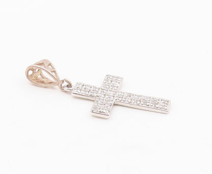 925 Sterling Silver  Vintage Cubic Zirconia Religious Cross Pendant  PT17462
