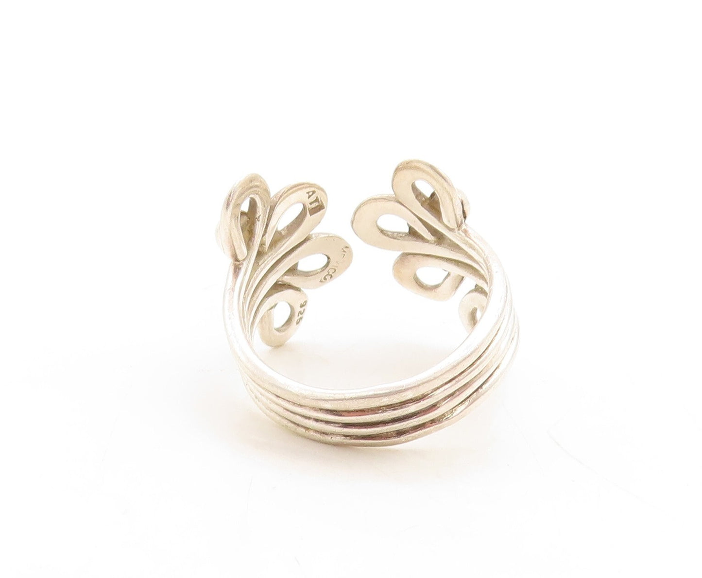 925 Sterling Silver Vintage Ring Solid Cutout Floral Design  Sz 12  RG31405