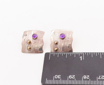 14k Gold 925 Sterling Silver Vintage Earrings Designer Etched Amethyst  EG13121
