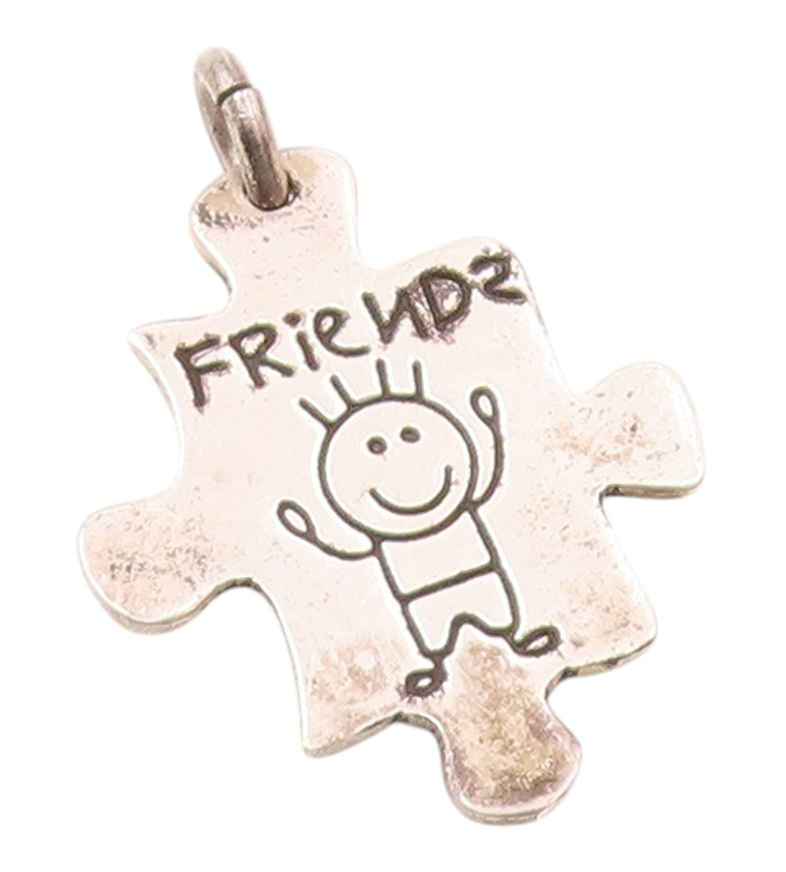 925 Sterling Silver Vintage Etched Stick Figure Friends Puzzle Pendant PT20142