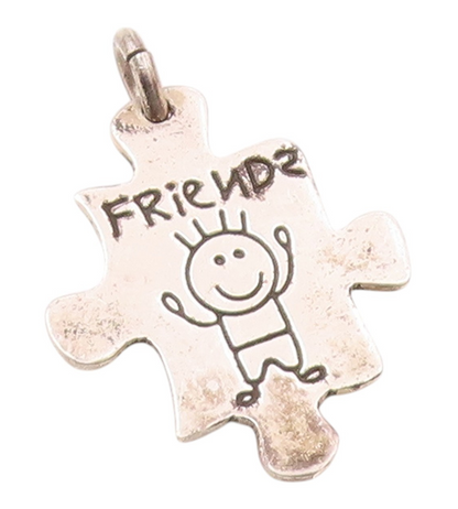 925 Sterling Silver Vintage Etched Stick Figure Friends Puzzle Pendant PT20142