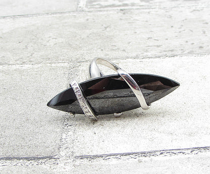 925 Silver  Marquise Cut Faceted Hematite Wrapped Solitaire Ring Sz 7  RG1957