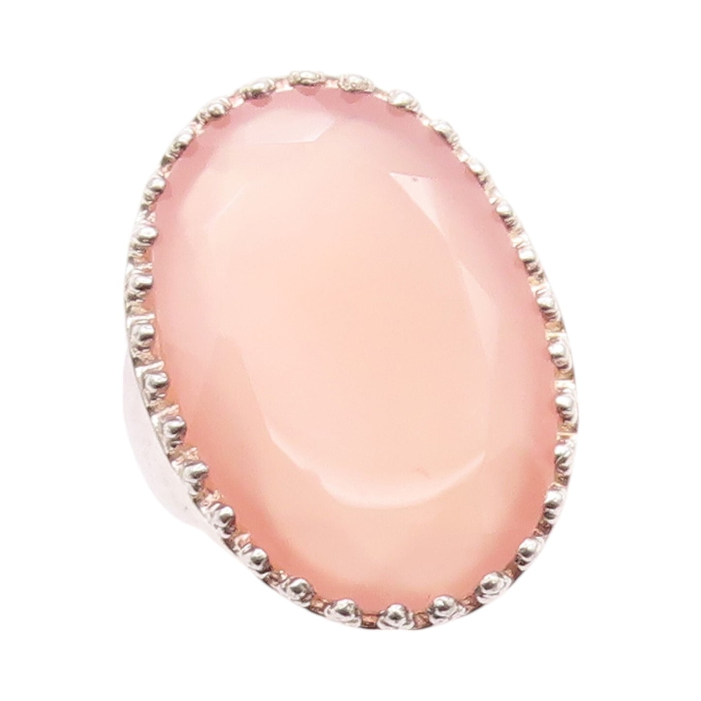 925 Sterling Silver Vintage Ring JACMEL Large Oval Pink Gemstone  SZ 8  RG32115