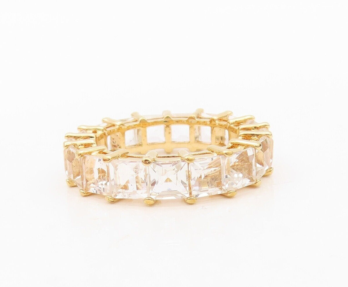 925 Sterling Silver Vintage Ring Gold Plated Square Cut Topaz Band  Sz 7 RG30385