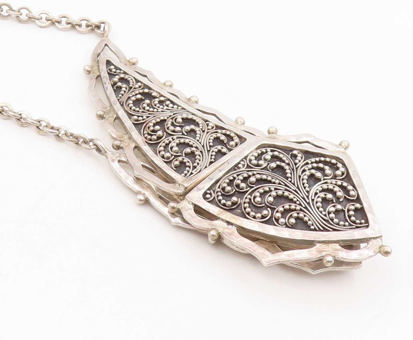 925 Sterling Silver Vintage Necklace LOIS HILL Intricate Scrollwork Chain NE4750