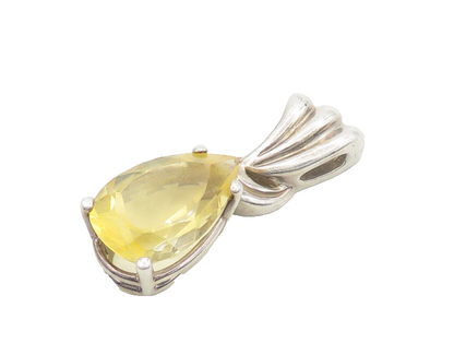 925 Sterling Silver  Vintage Tear Drop Citrine Fluted Bail Pendant  PT15167