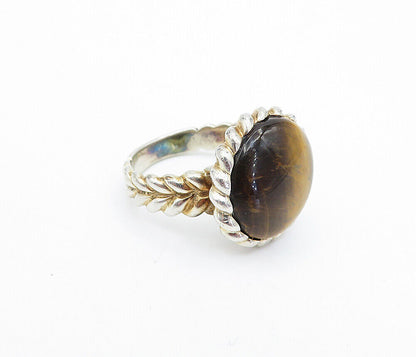 925 Sterling Silver  Tiger's Eye Twist Wheat Band Cocktail Ring Sz 8  RG4038