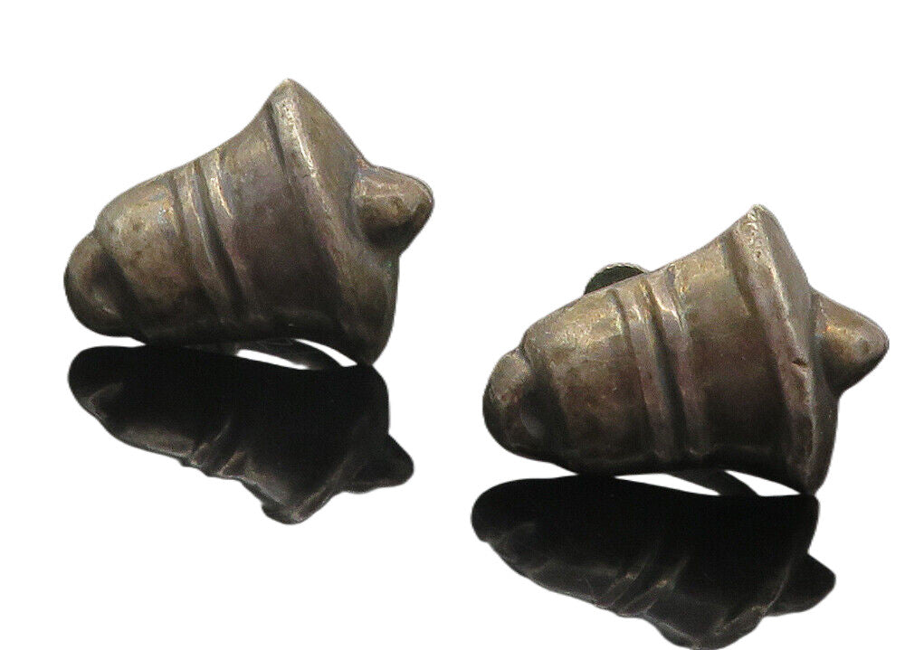 MEXICO 925 Sterling Silver  Vintage Antique Bell Non Pierce Earrings  EG6310