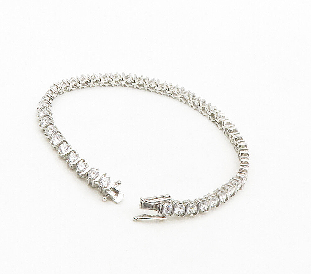 925 Sterling Silver  Sparkling Cubic Zirconia Swirl Chain Bracelet  BT6413