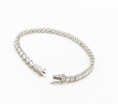 925 Sterling Silver  Sparkling Cubic Zirconia Swirl Chain Bracelet  BT6413