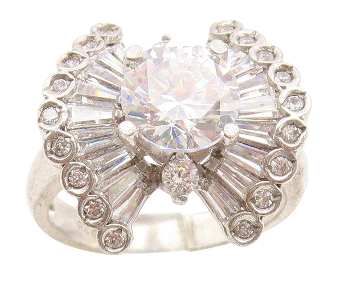 925 Sterling Silver Vintage Ring Round & Baguette Cut CZ Band  Sz 8  RG35277