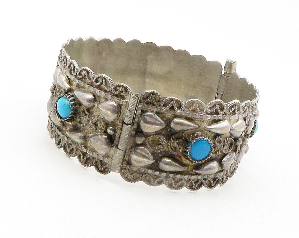 925 Sterling Silver  Vintage Antique Turquoise Twist Bangle Bracelet  BT4759
