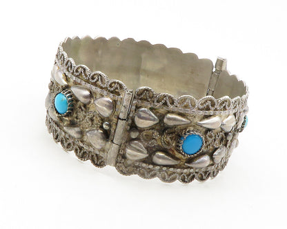 925 Sterling Silver  Vintage Antique Turquoise Twist Bangle Bracelet  BT4759