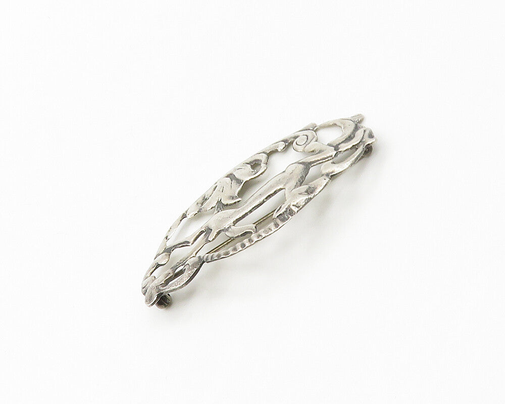 925 Sterling Silver  Vintage Antique Prancing Gazelle Scene Brooch Pin  BP6792