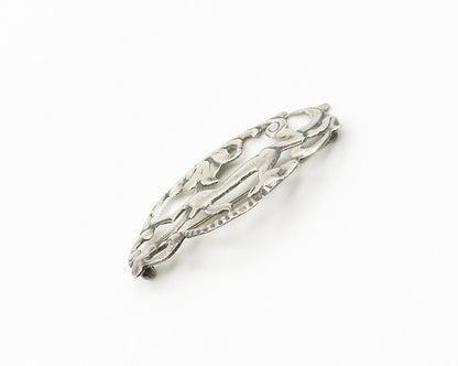 925 Sterling Silver  Vintage Antique Prancing Gazelle Scene Brooch Pin  BP6792