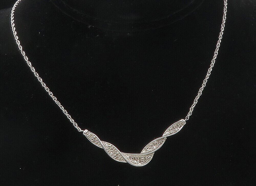 925 Sterling Silver  Genuine Diamonds Shiny Twist Chain Necklace  NE1938