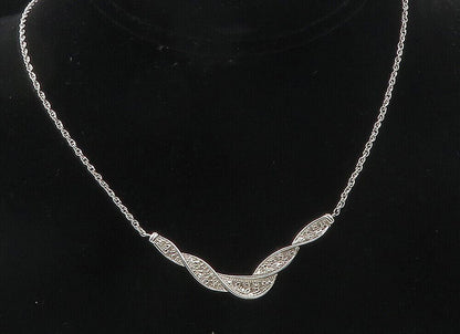 925 Sterling Silver  Genuine Diamonds Shiny Twist Chain Necklace  NE1938