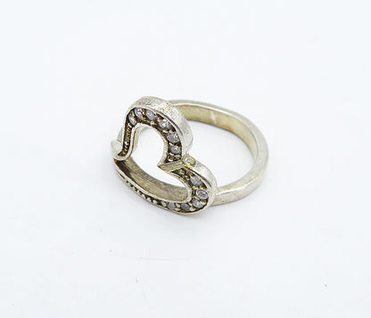 925 Sterling Silver  Vintage Topaz Open Love Heart Band Ring Sz 9  RG4897