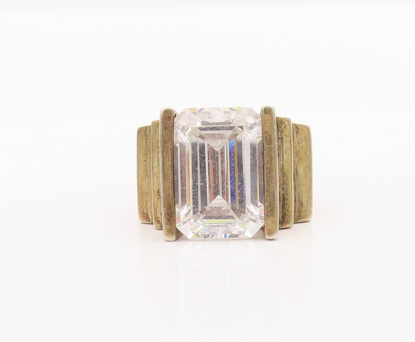 925 Sterling Silver Vintage Ring Solid Rectangle Cut CZ Step Cut  Sz 7  RG28408