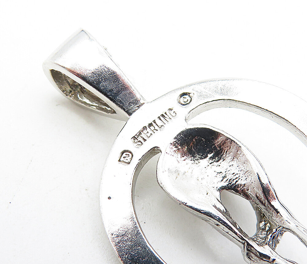 925 Sterling Silver  Vintage Shiny Etched Horse Shoe & Tail Pendant  PT3646