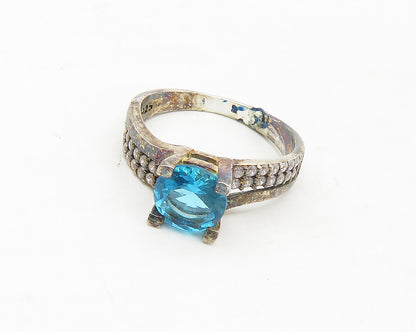 925 Sterling Silver  Vintage Blue & White Topaz Band Ring Sz 8  RG17332