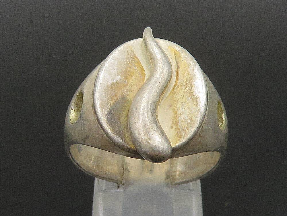 925 Sterling Silver  Vintage Snake Motif Oval Dome Band Ring Sz 9  RG23759