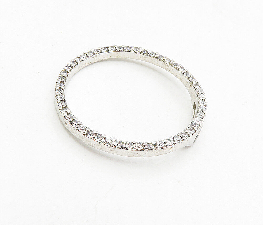 925 Sterling Silver  Shiny White Topaz Minimalist Open Circle Pendant  PT6480