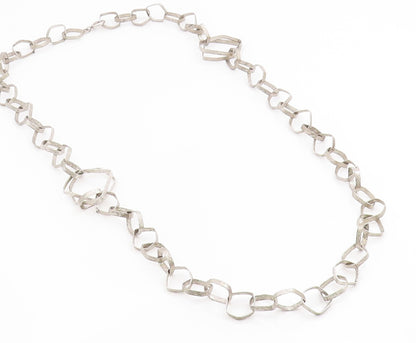 925 Sterling Silver Vintage Necklace UNO A ERRE Geometric Squares Link  NE4831