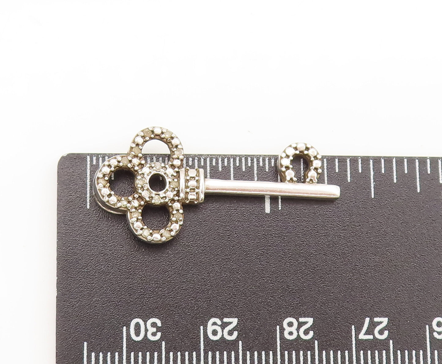 925 Sterling Silver  Vintage Designer Carved Diamond Band Key Pendant  PT22262