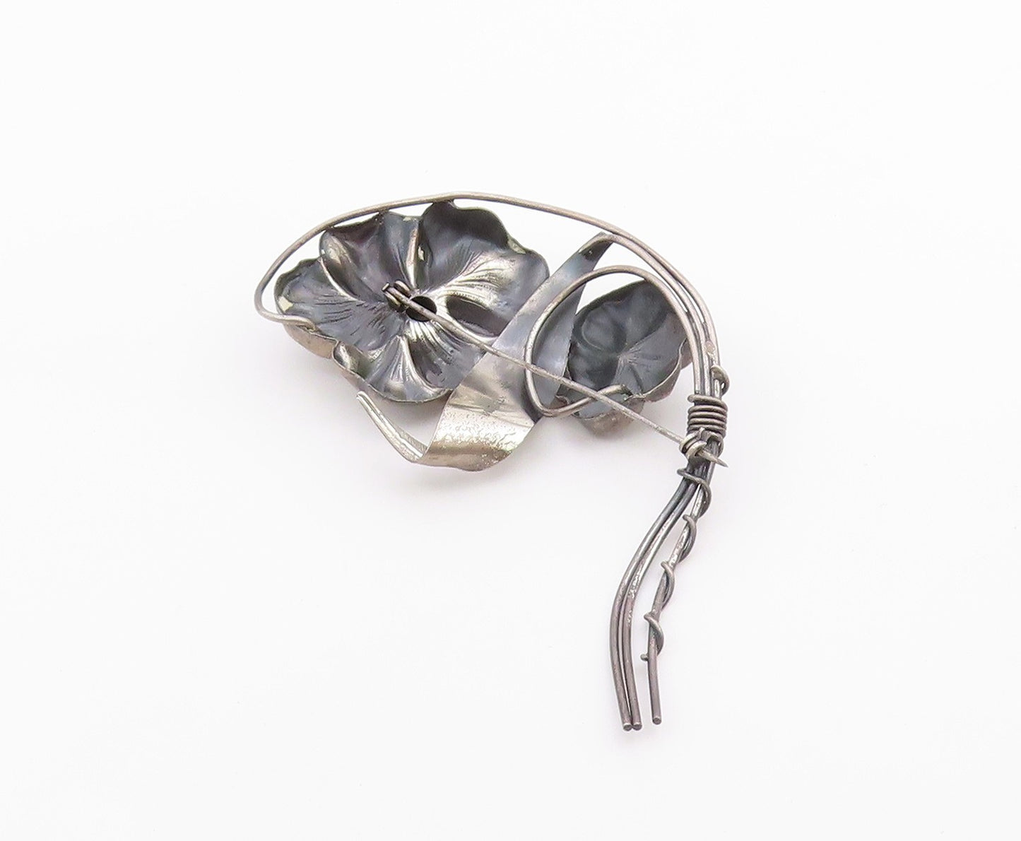925 Sterling Silver  Vintage Antique Oxidized Single Flower Brooch Pin  BP4068