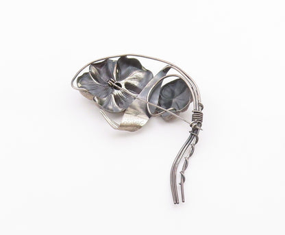 925 Sterling Silver  Vintage Antique Oxidized Single Flower Brooch Pin  BP4068