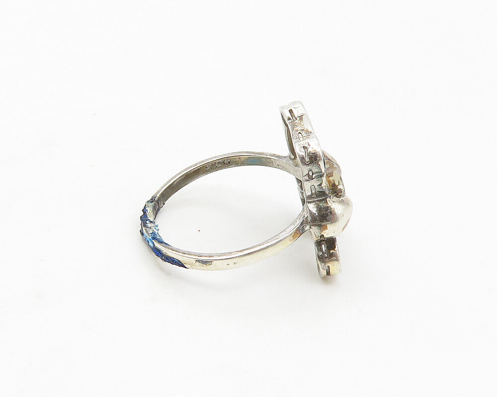 925 Sterling Silver  Peridot Hematite & Topaz Panda Band Ring Sz 6  RG17362