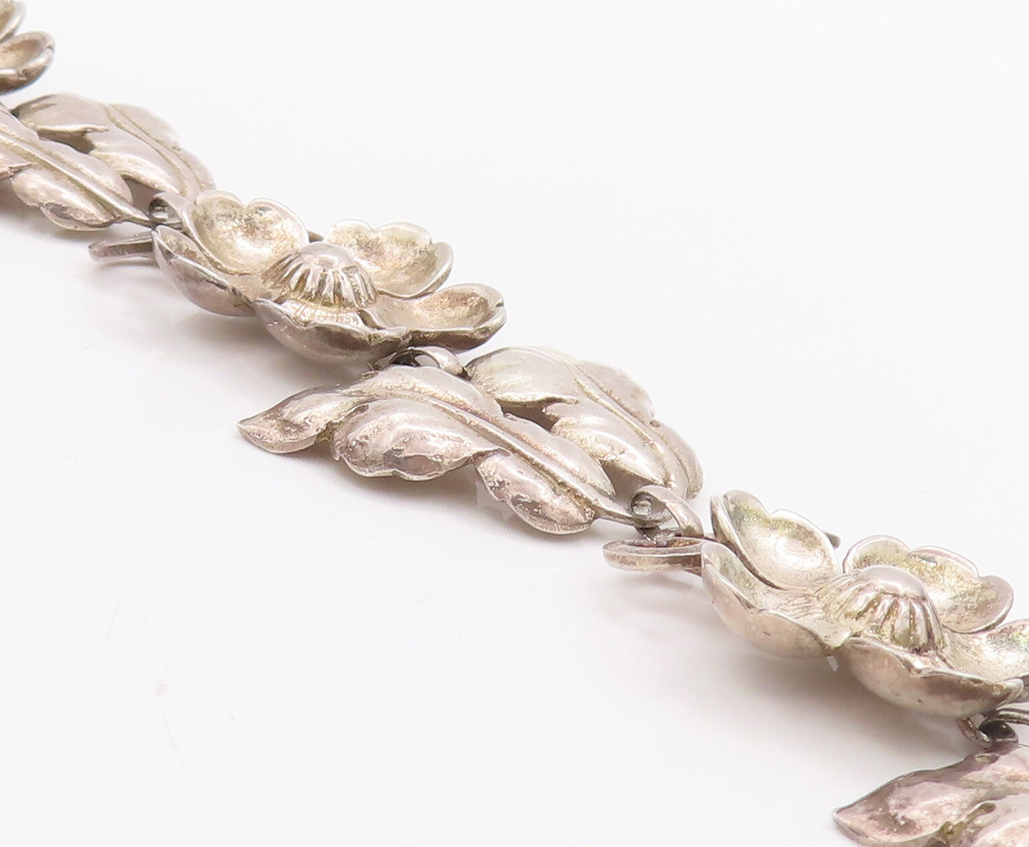 925 Sterling Silver Vintage Bracelet BAUR Solid Carved Flower & Leaves  BT10345