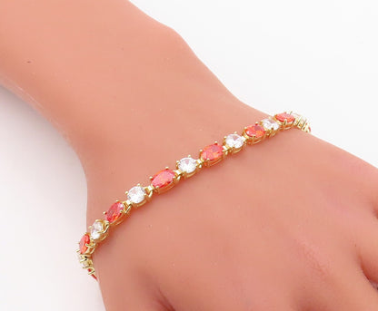 925 Sterling Silver Vintage Bracelet Gold Plated Oval Orange & White CZ  BT10835